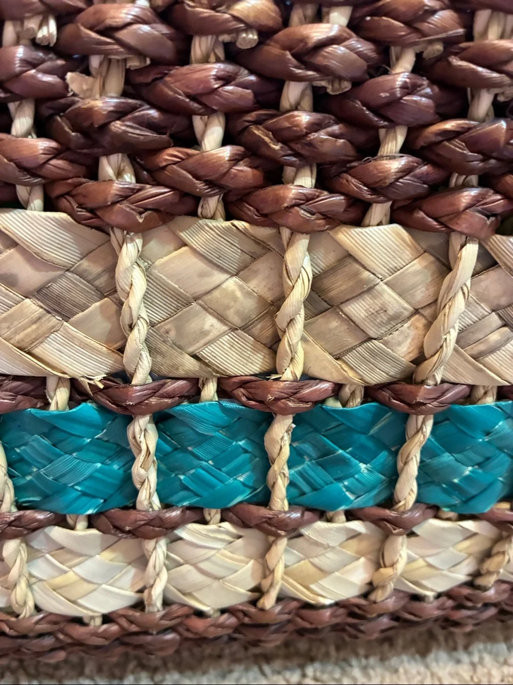 Woven Straw Tote Bag with Teal Accent - Women Bags